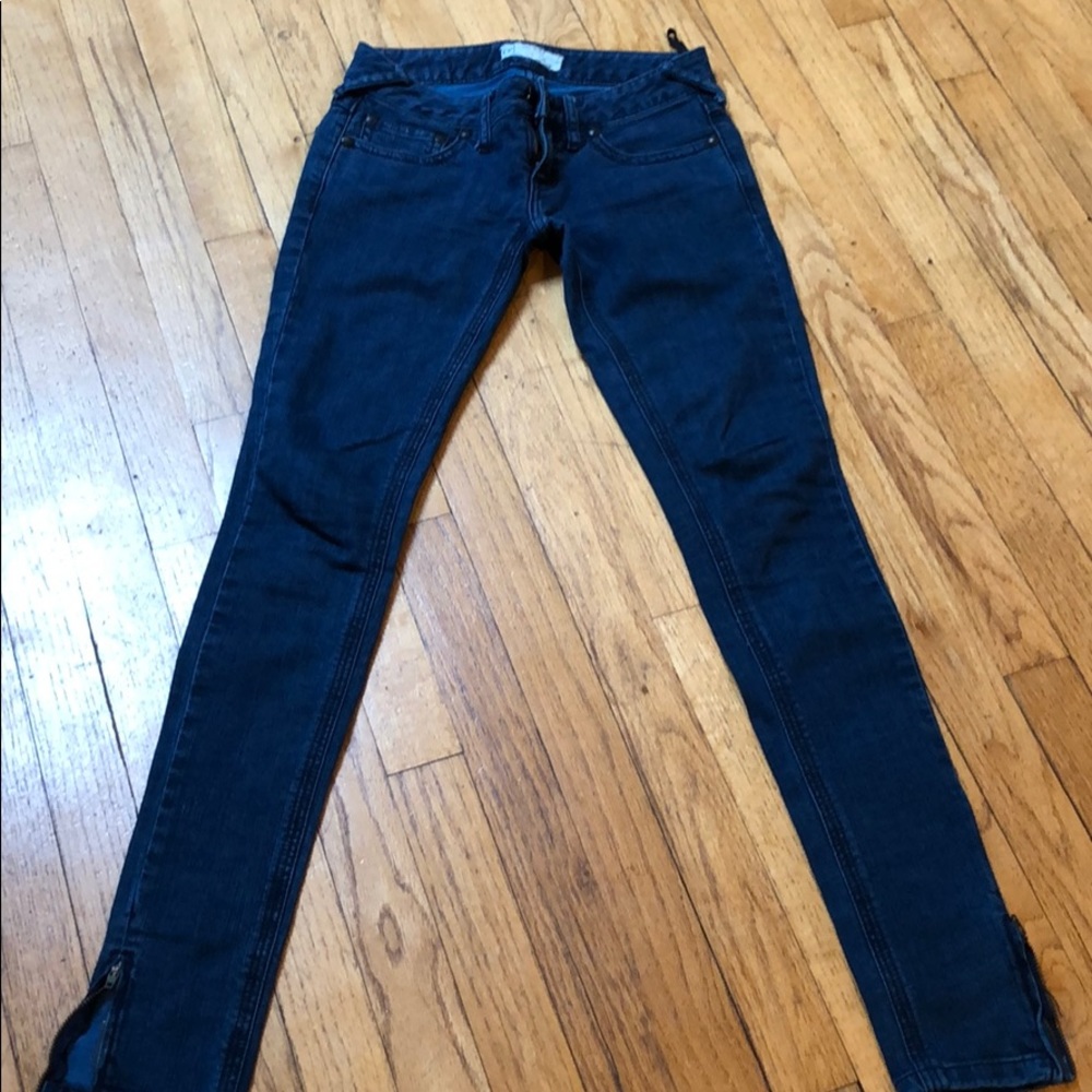 Free People Blue Denim Skinny Jeans with Ankle Zip
